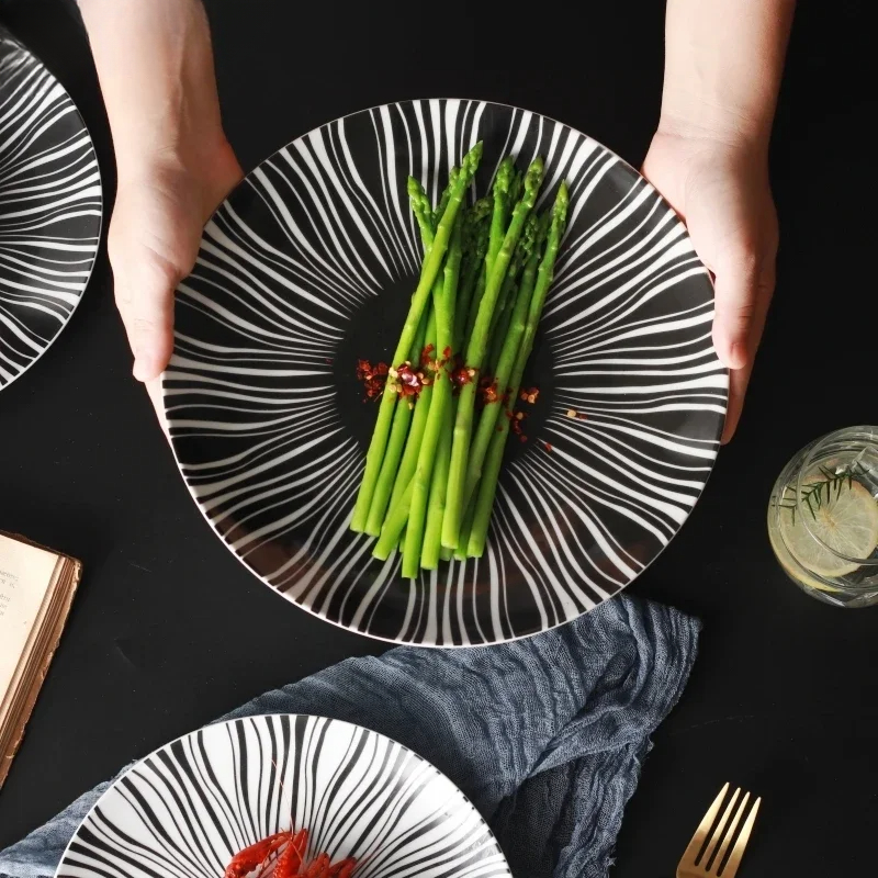 Food Good Snacks - Cerâmica preto branco listras utensílios de