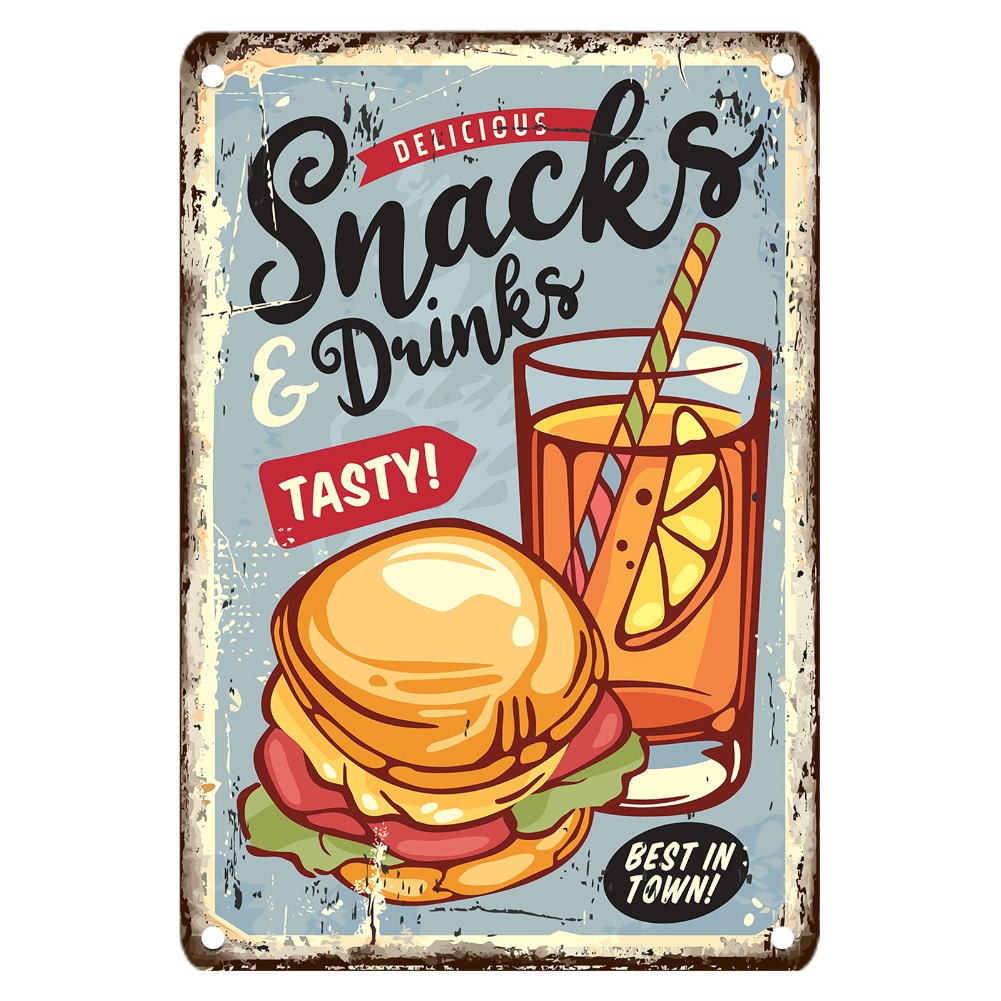 Food Snacks Easy - Placa de metal de comida vintage,