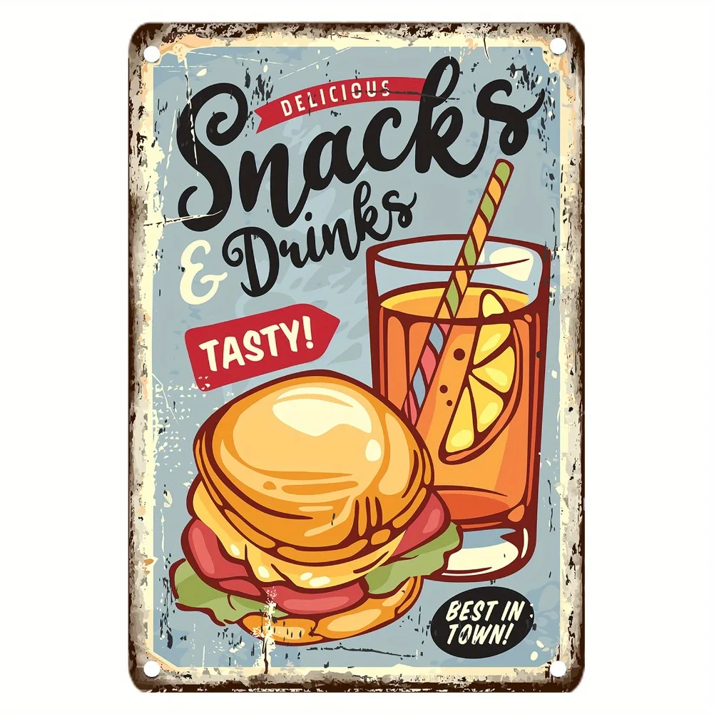 Placa de metal de comida vinta - Food Snacks Easy avaliação e preço