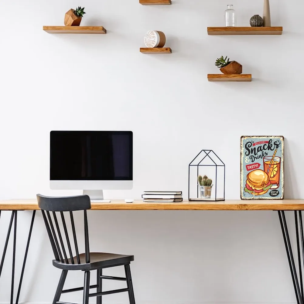 Placa de metal de comida vinta - Food Snacks Easy avaliação e preço